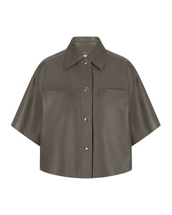 Cropped Short Sleeve Leather Jacket in Putty