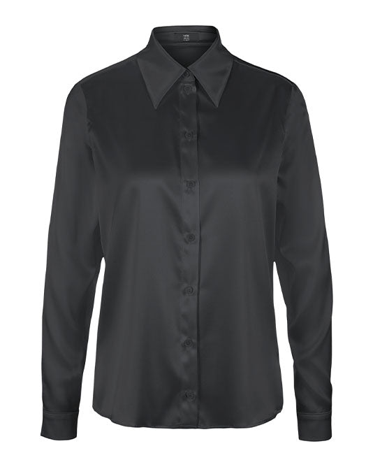 Silk Satin Shirt in Black