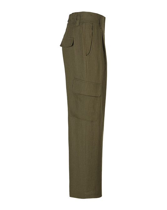 Khaki Linen Cargo Pant