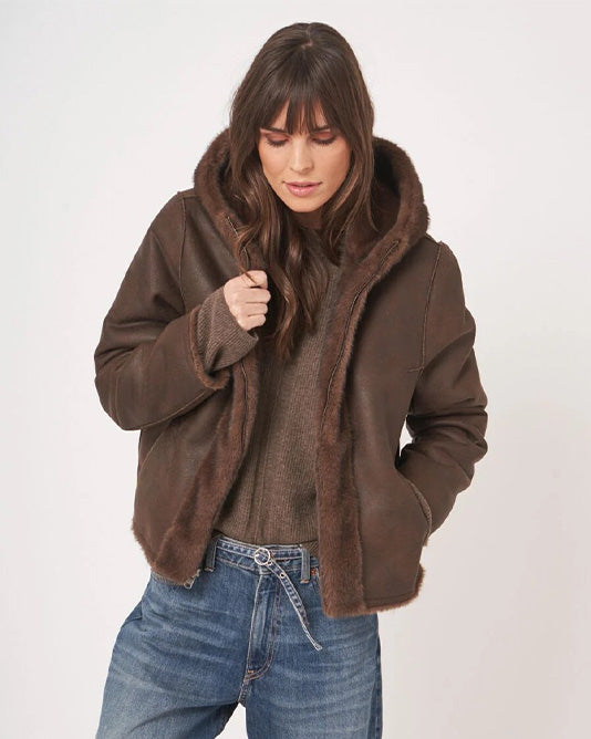 Faux Mink Fur Cropped Reversible Jacket with Hood
