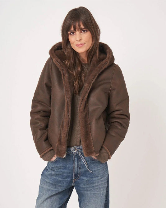 Faux Mink Fur Cropped Reversible Jacket with Hood