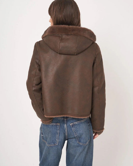 Faux Mink Fur Cropped Reversible Jacket with Hood