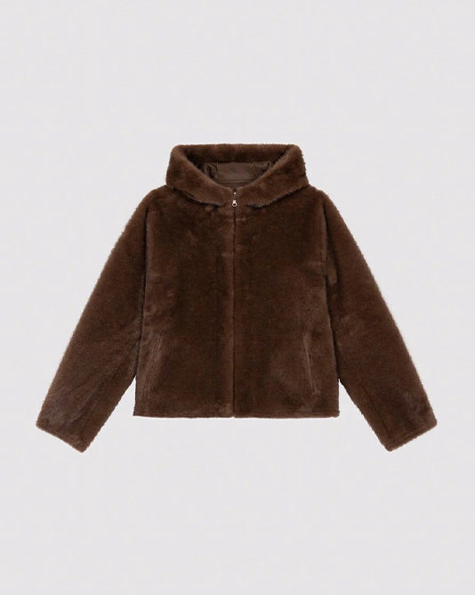 Faux Mink Fur Cropped Reversible Jacket with Hood