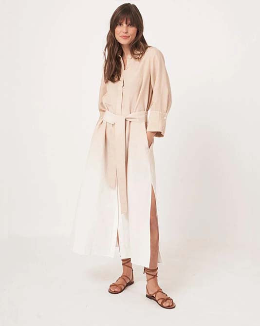 Ombre Dyed Long Shirt Dress with Tie Belt