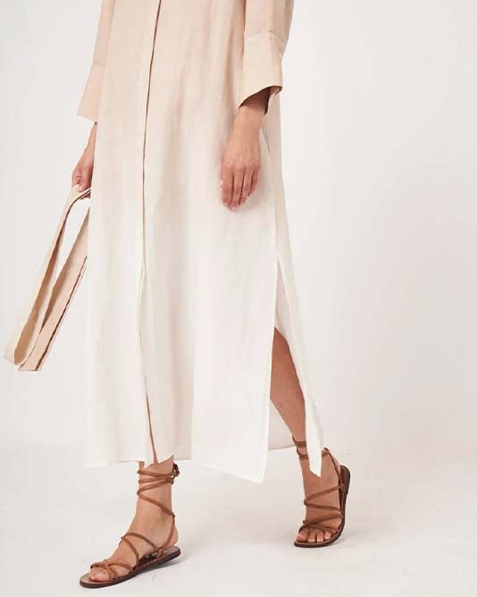 Ombre Dyed Long Shirt Dress with Tie Belt