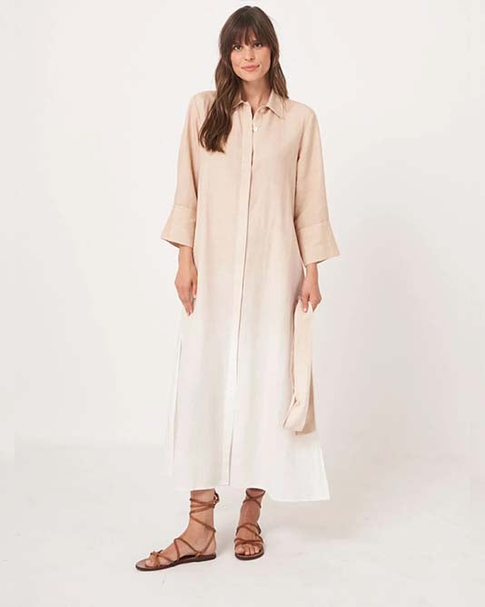 Ombre Dyed Long Shirt Dress with Tie Belt