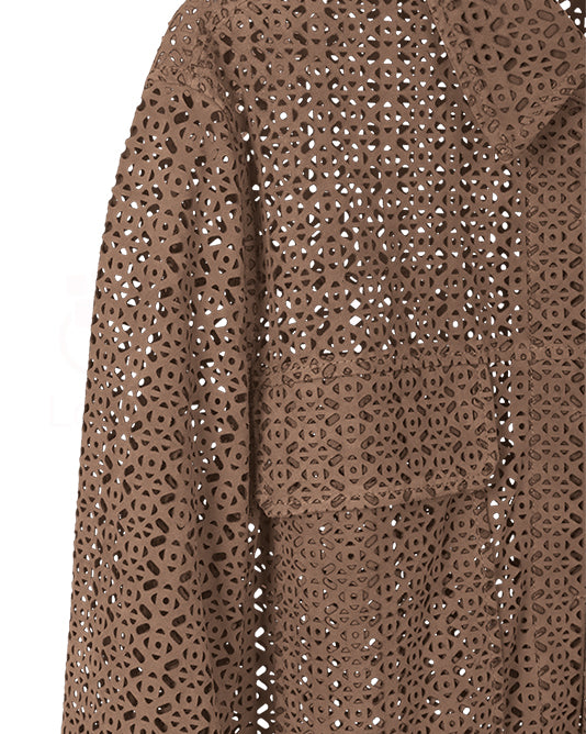 Laser Cut Pattern Suede Shirt Jacket