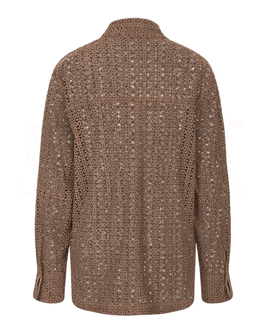 Laser Cut Pattern Suede Shirt Jacket
