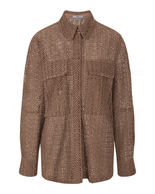 Laser Cut Pattern Suede Shirt Jacket