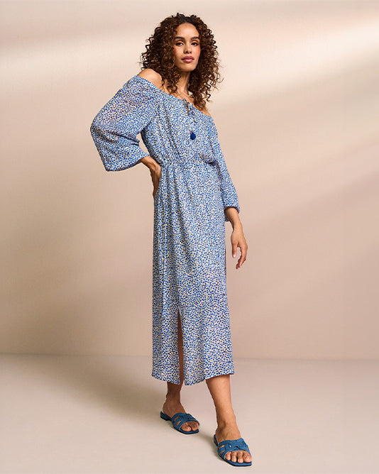 Heart Print Midi Off The Shoulder Dress