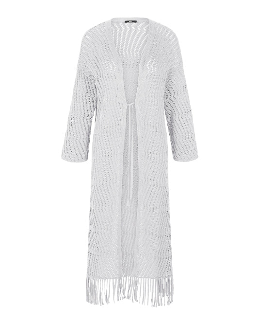 Crochet Cardigan with Fringe Hem