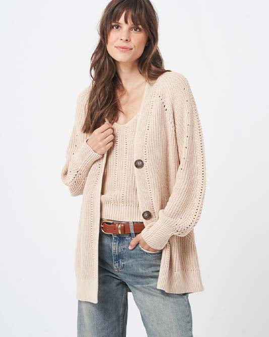 Pointelle Cotton Rib Cardigan & Camisole Set