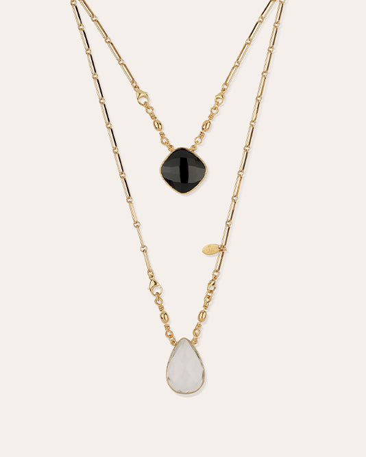 SCAPULAIRE SERTI DUAL BLACK/CLEAR NECKLACE
