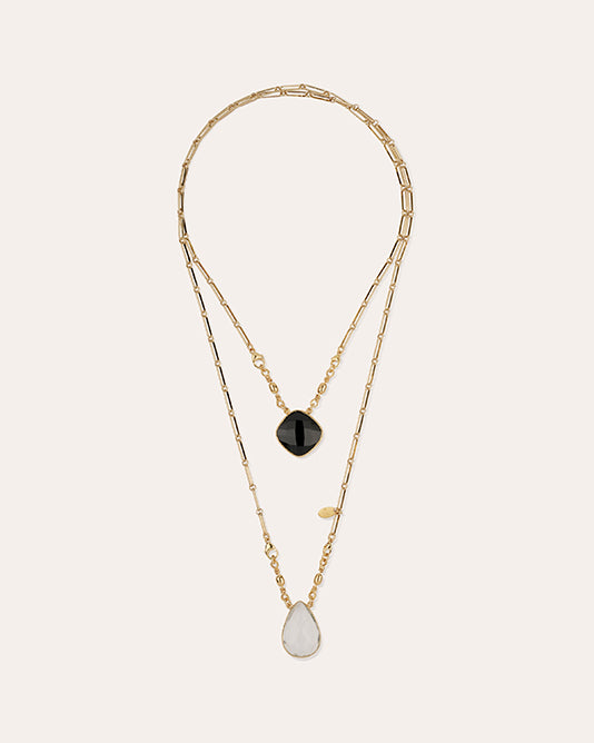 SCAPULAIRE SERTI DUAL BLACK/CLEAR NECKLACE