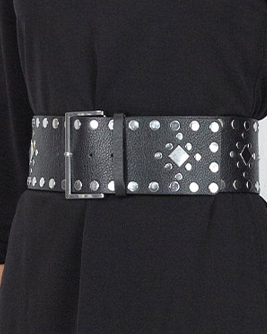 LAST ONE Wide Black Silver Stud Belt