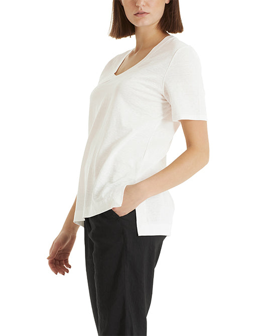 White Linen V Neck T-Shirt