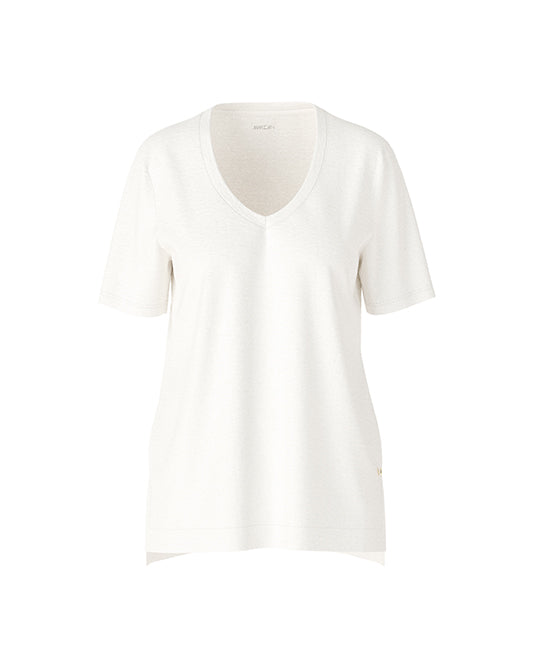 White Linen V Neck T-Shirt