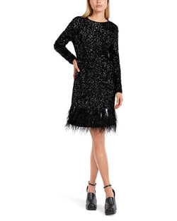 SEQUIN Shift dress with Feather Hem