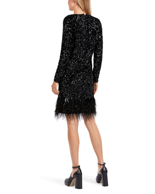 SEQUIN Shift dress with Feather Hem