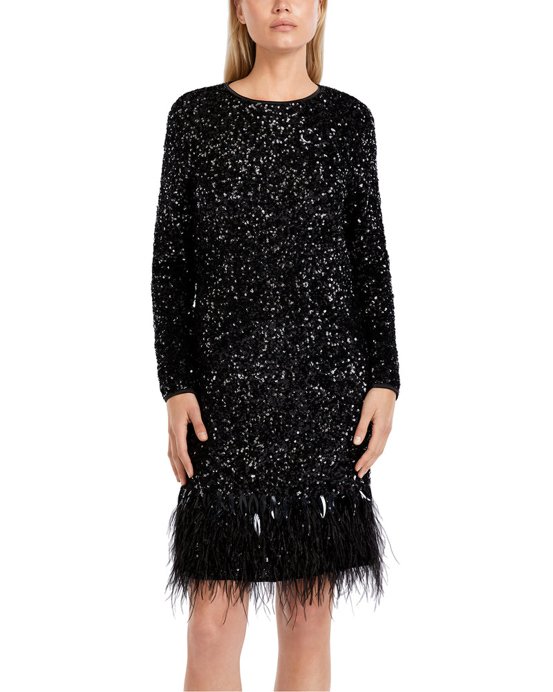 SEQUIN Shift dress with Feather Hem