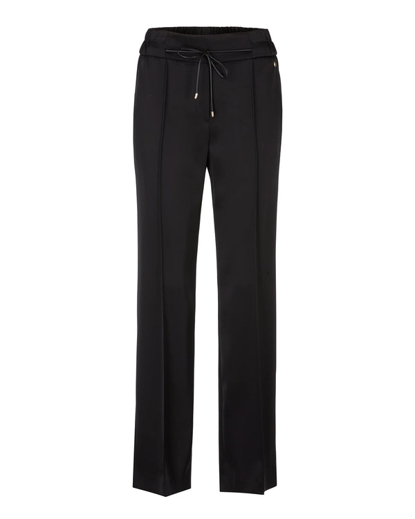 Satin Pant With Sitched Pleat Front Pant & Leather Cord Belt