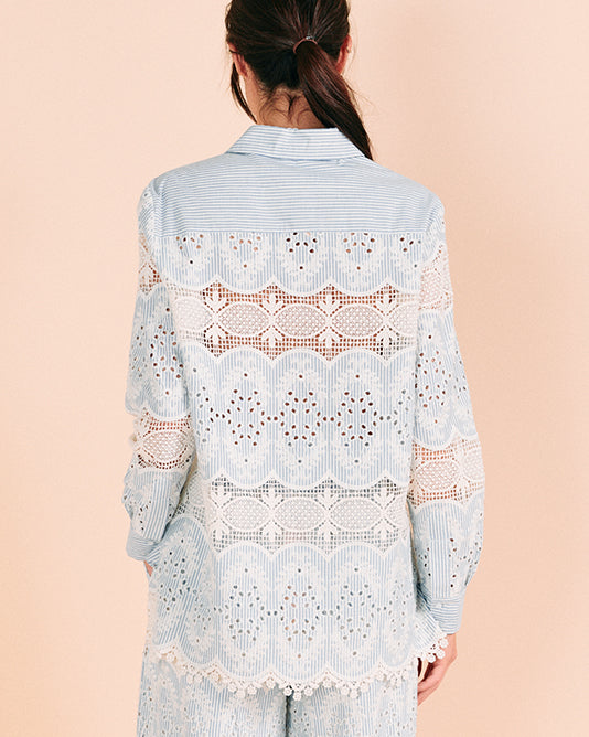 Striped Shirt with Lace and Broderie Anglaise Inlays