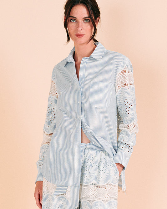Striped Shirt with Lace and Broderie Anglaise Inlays