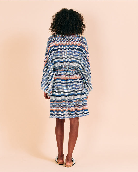 Striped Mini Dress Kaftan With Trimmed Edging
