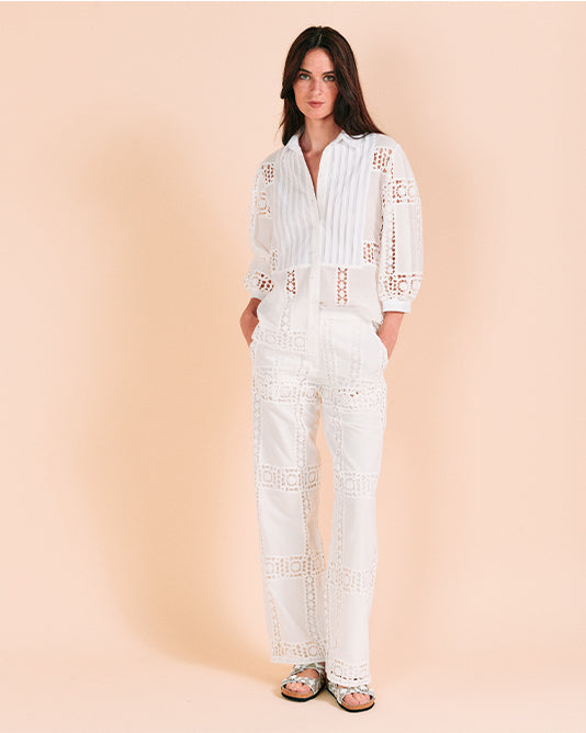 Pin-tuck & Crochet Blouse