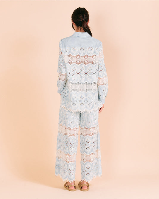 Striped Shirt with Lace and Broderie Anglaise Inlays