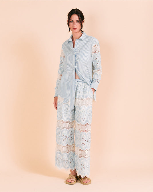 Striped Shirt with Lace and Broderie Anglaise Inlays