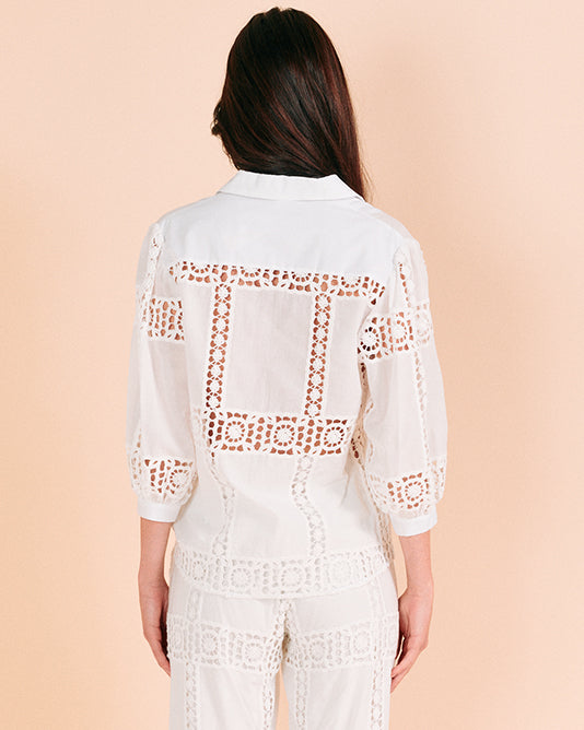 Pin-tuck & Crochet Blouse