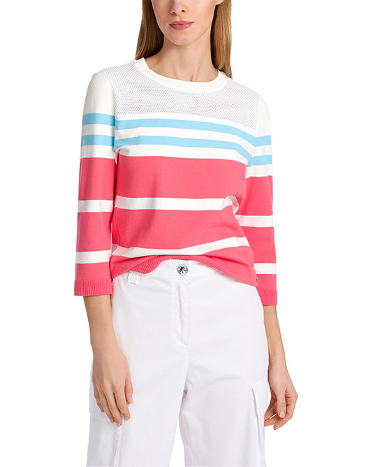Turquoise & Coral STRIPE KNIT TOP