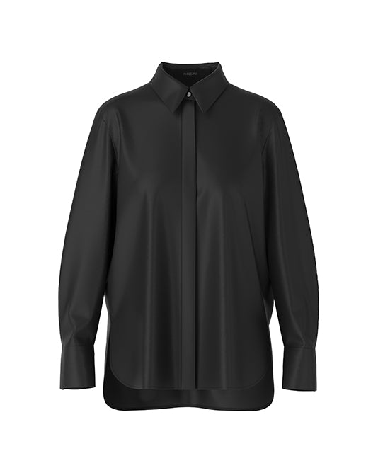 Diamante Trim Cotton Shirt in Black