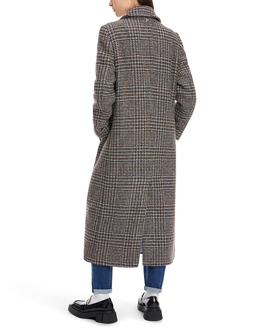 Long Check Coat in Brown & Blue