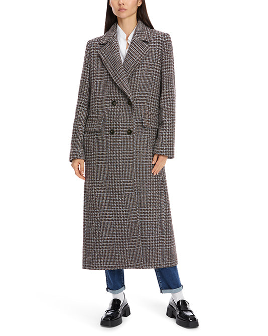 Long Check Coat in Brown & Blue