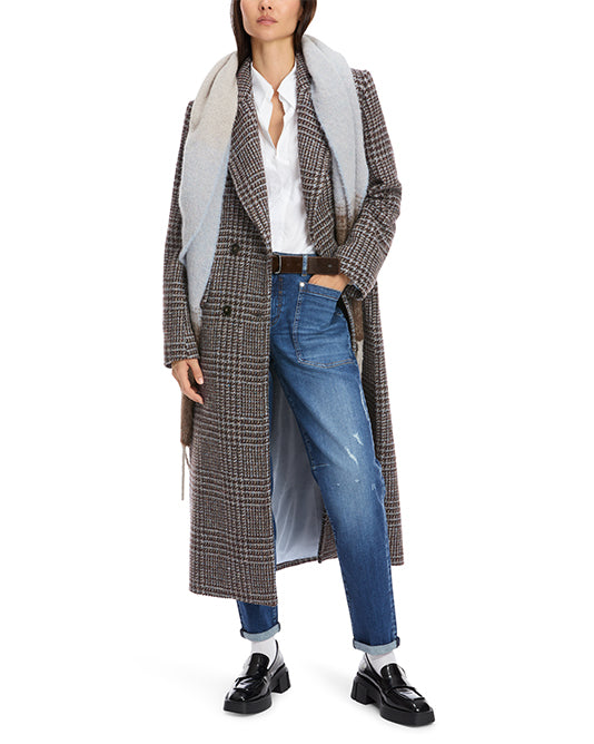 Long Check Coat in Brown & Blue