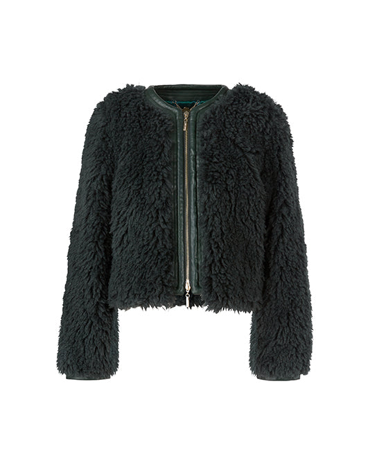 Bottle Green Faux Fur Bomber Jacket