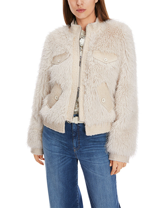 Faux Fur Cream Bomber Jacket