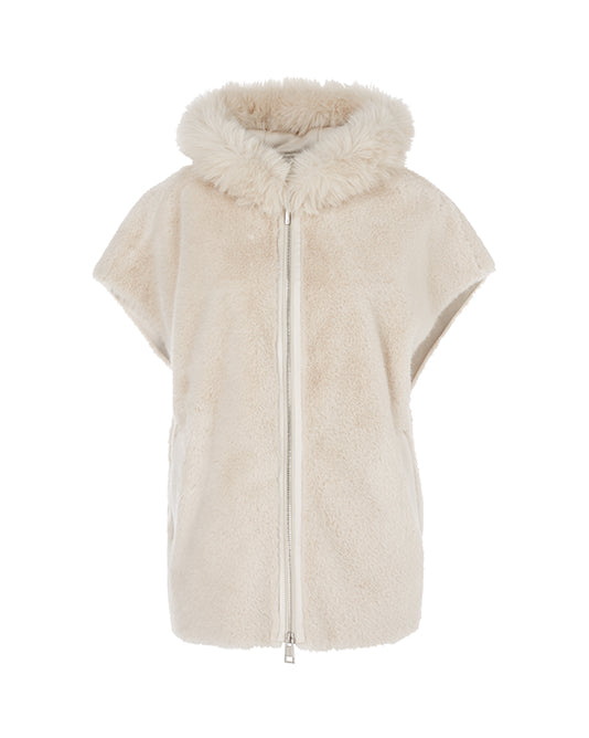 Cream Faux Fur Hooded Gilet