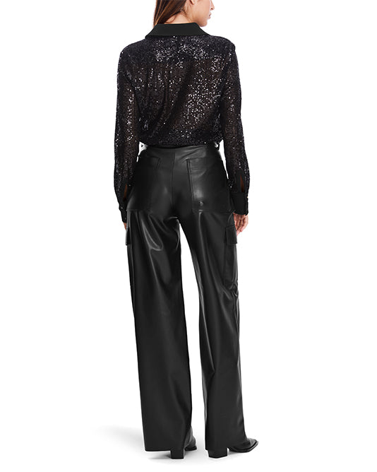 Wide Faux Leather Cargo Pant