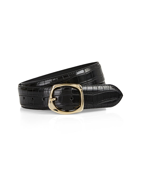 Mock Croc Belt With Ornate Buckle