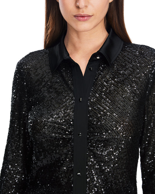 Sequin Shirt With Satin Collar