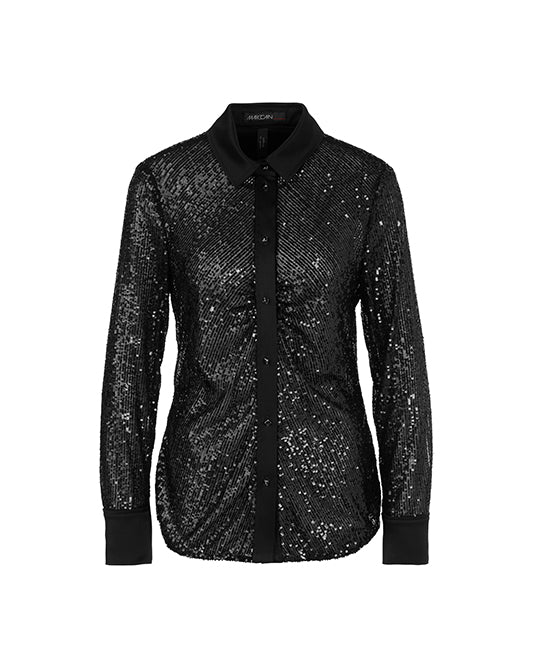 Sequin Shirt With Satin Collar