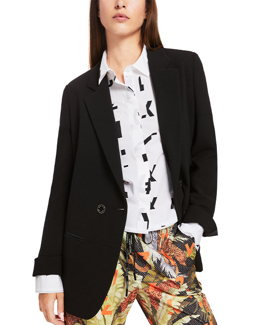 Crepe Relaxed Fit Blazer With Satin Stripe Sleeve