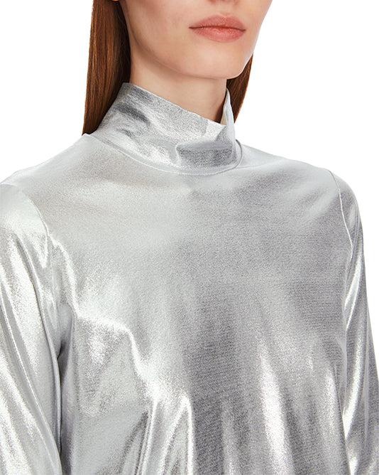 Shiny Silver Turtle Neck Top