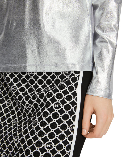 Shiny Silver Turtle Neck Top