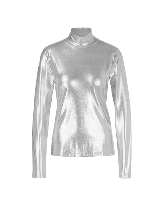 Shiny Silver Turtle Neck Top