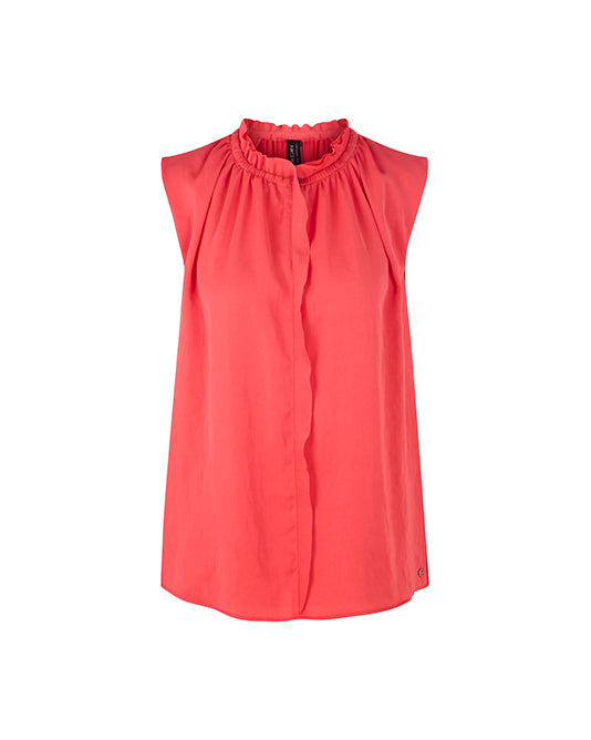Ruffle Neck Sleeveless Top in Coral