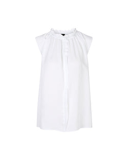 Ruffle Neck Sleeveless Top in White
